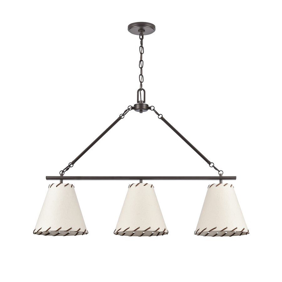 Atlas Lighting Marion 36in 3-Light Linear Chandelier | Oil Rubbed Bronze and Natural Parchment | Kitchen Island & Dining Room | Model CL11022-BZ