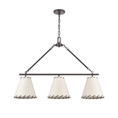 Atlas Lighting Marion 36in 3-Light Linear Chandelier | Oil Rubbed Bronze and Natural Parchment | Kitchen Island & Dining Room | Model CL11022-BZ