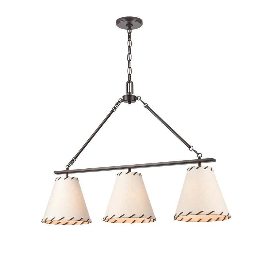 Atlas Lighting Marion 36in 3-Light Linear Chandelier | Oil Rubbed Bronze and Natural Parchment | Kitchen Island & Dining Room | Model CL11022-BZ