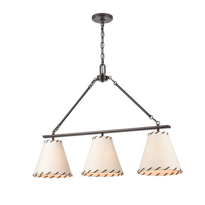 Atlas Lighting Marion 36in 3-Light Linear Chandelier | Oil Rubbed Bronze and Natural Parchment | Kitchen Island & Dining Room | Model CL11022-BZ