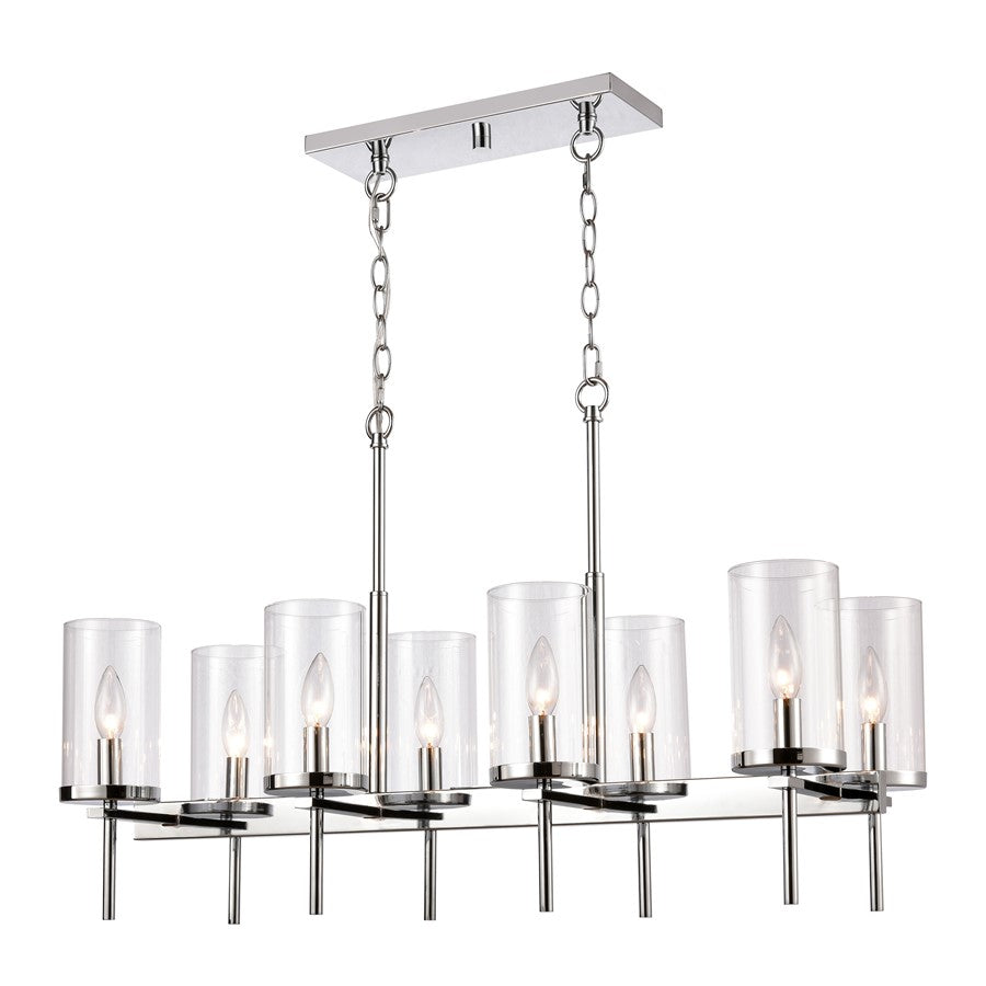 Atlas Lighting Oakland 32in 8-Light Linear Chandelier | Modern Chrome and Clear Glass | Kitchen Island & Dining Room | Model CL11027-CH