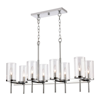 Atlas Lighting Oakland 32in 8-Light Linear Chandelier | Modern Chrome and Clear Glass | Kitchen Island & Dining Room | Model CL11027-CH