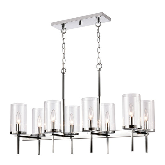 Atlas Lighting Oakland 32in 8-Light Linear Chandelier | Modern Chrome and Clear Glass | Kitchen Island & Dining Room | Model CL11027-CH