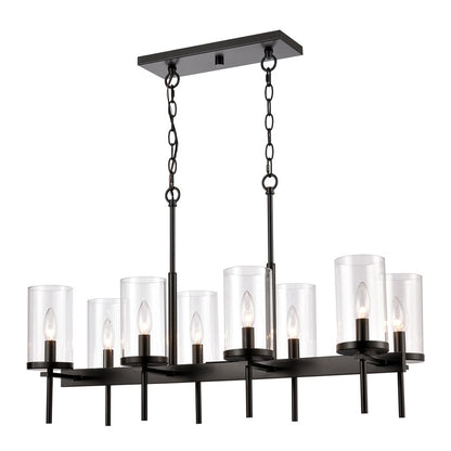 Atlas Lighting Oakland 32in 8-Light Linear Chandelier | Modern Black and Clear Glass | Kitchen Island & Dining Room | Model CL11028-BK