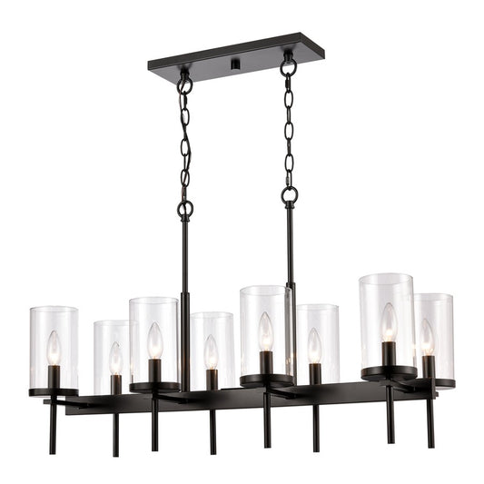 Atlas Lighting Oakland 32in 8-Light Linear Chandelier | Modern Black and Clear Glass | Kitchen Island & Dining Room | Model CL11028-BK