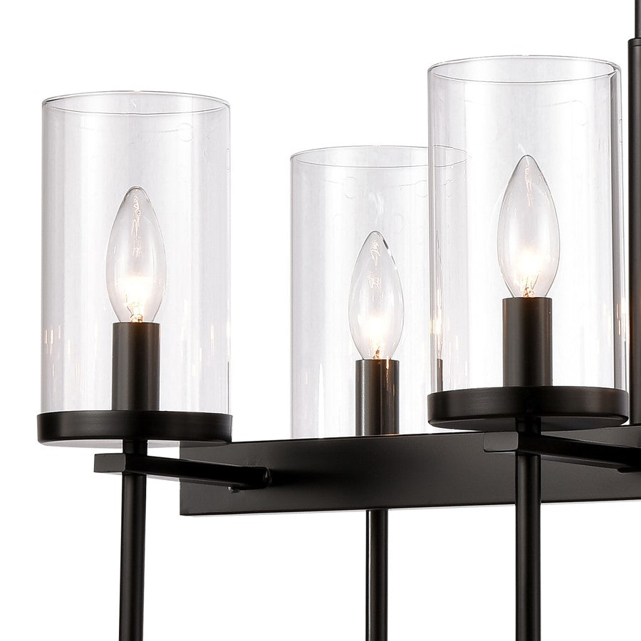 Atlas Lighting Oakland 32in 8-Light Linear Chandelier | Modern Black and Clear Glass | Kitchen Island & Dining Room | Model CL11028-BK