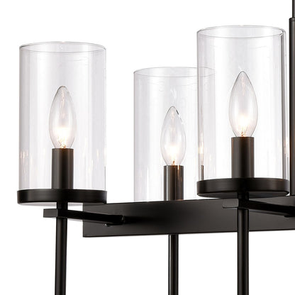 Atlas Lighting Oakland 32in 8-Light Linear Chandelier | Modern Black and Clear Glass | Kitchen Island & Dining Room | Model CL11028-BK