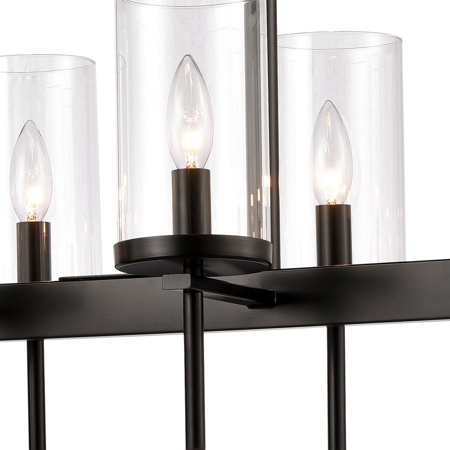 Atlas Lighting Oakland 32in 8-Light Linear Chandelier | Modern Black and Clear Glass | Kitchen Island & Dining Room | Model CL11028-BK