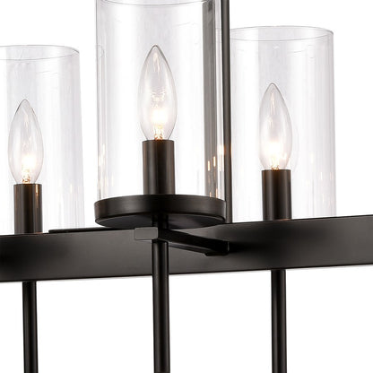 Atlas Lighting Oakland 32in 8-Light Linear Chandelier | Modern Black and Clear Glass | Kitchen Island & Dining Room | Model CL11028-BK