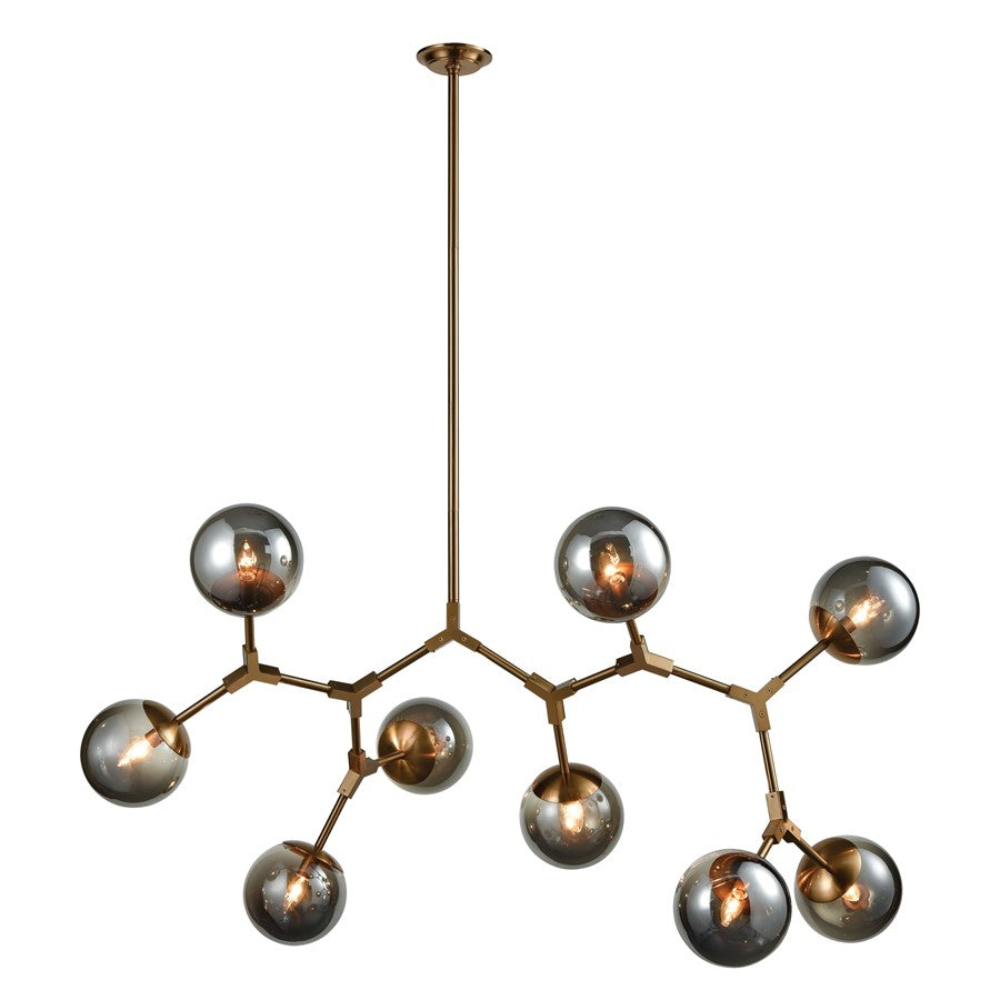 Atlas Lighting Synapse 60in 9-Light Linear Chandelier | Modern Aged Brass and Gray Glass | Dining Room & Living Room | Model CL11035-BS