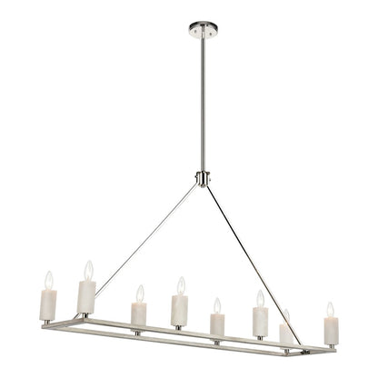 Atlas Lighting White Stone 48in 8-Light Linear Chandelier | Polished Nickel and Sunbleached Oak | Kitchen Island & Dining Room | Model CL11038-NK