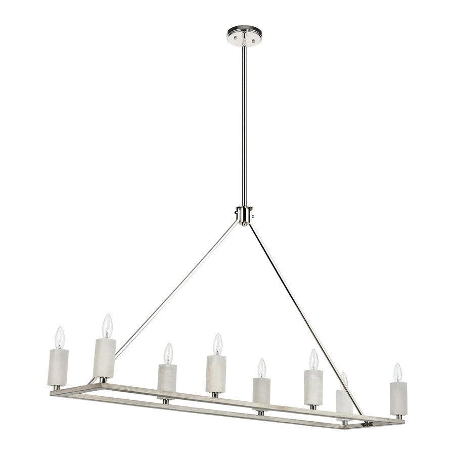 Atlas Lighting White Stone 48in 8-Light Linear Chandelier | Polished Nickel and Sunbleached Oak | Kitchen Island & Dining Room | Model CL11038-NK