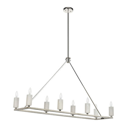 Atlas Lighting White Stone 48in 8-Light Linear Chandelier | Polished Nickel and Sunbleached Oak | Kitchen Island & Dining Room | Model CL11038-NK
