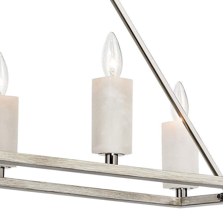 Atlas Lighting White Stone 48in 8-Light Linear Chandelier | Polished Nickel and Sunbleached Oak | Kitchen Island & Dining Room | Model CL11038-NK