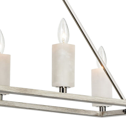 Atlas Lighting White Stone 48in 8-Light Linear Chandelier | Polished Nickel and Sunbleached Oak | Kitchen Island & Dining Room | Model CL11038-NK
