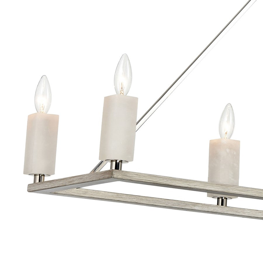 Atlas Lighting White Stone 48in 8-Light Linear Chandelier | Polished Nickel and Sunbleached Oak | Kitchen Island & Dining Room | Model CL11038-NK