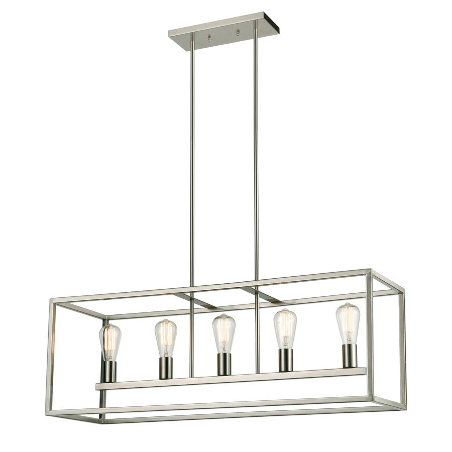 Atlas Lighting Williamsport 37in 5-Light Linear Chandelier | Transitional Brushed Nickel | Kitchen Island & Dining Room | Model CL11039-NK