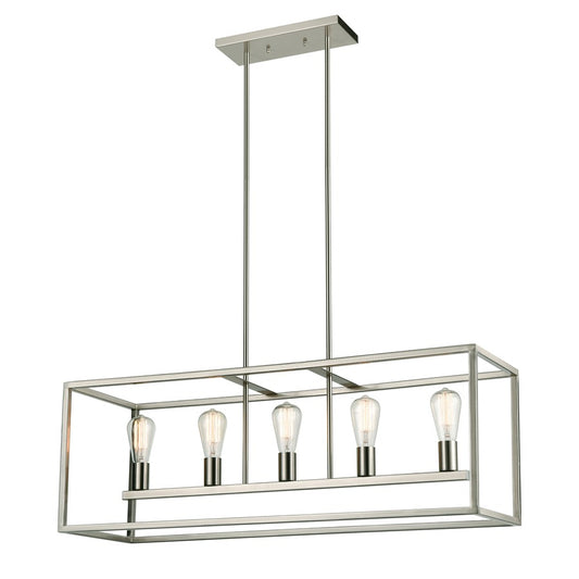 Atlas Lighting Williamsport 37in 5-Light Linear Chandelier | Transitional Brushed Nickel | Kitchen Island & Dining Room | Model CL11039-NK