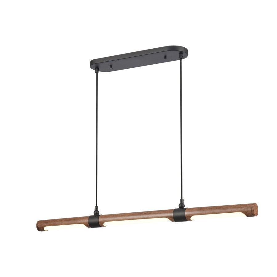 Atlas Lighting Wyatt 40in LED Linear Chandelier | Modern Matte Black and Walnut | Kitchen Island & Dining Room | 40 x 4 x 3 in | Model CL11040-BK