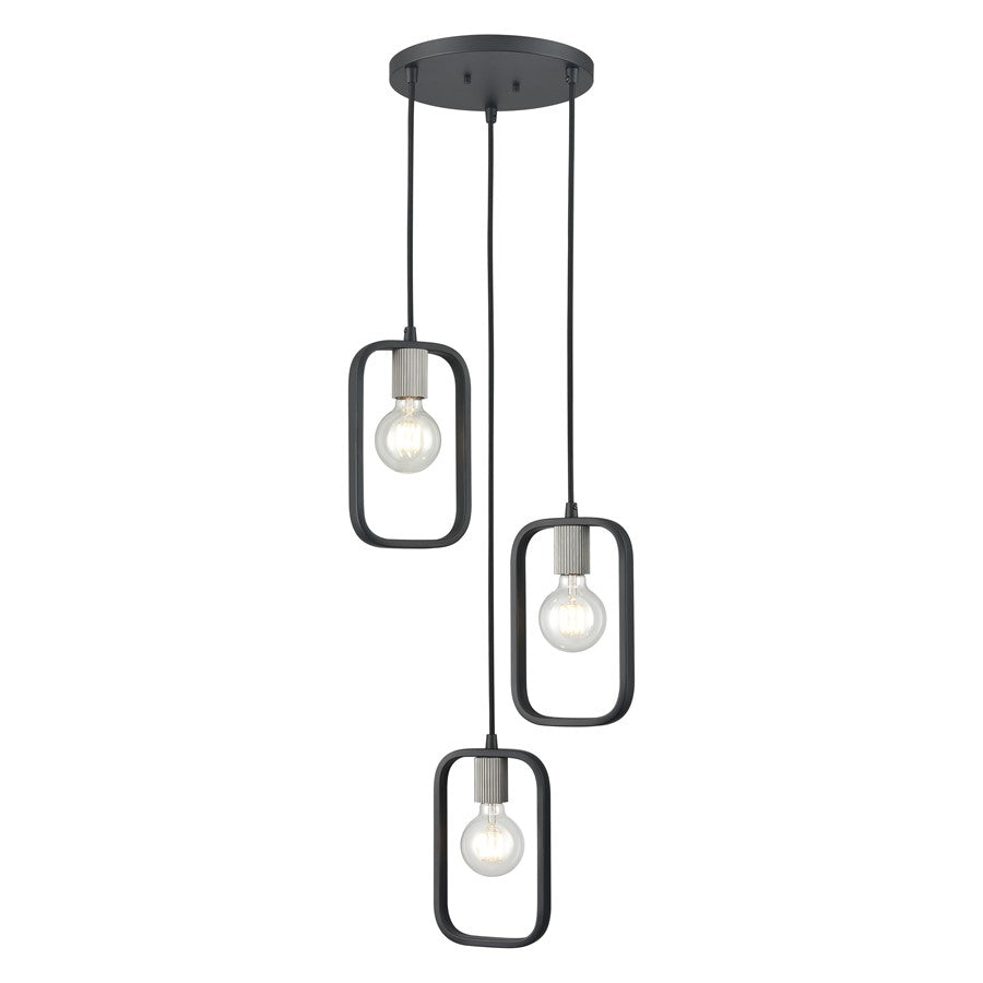 Atlas Lighting CL11041-BK 12in 3-Light Chandelier | Matte Black and Nickel Sockets | Dining Room & Foyer | 12 x 12 x 26 in | Model CL11041-BK