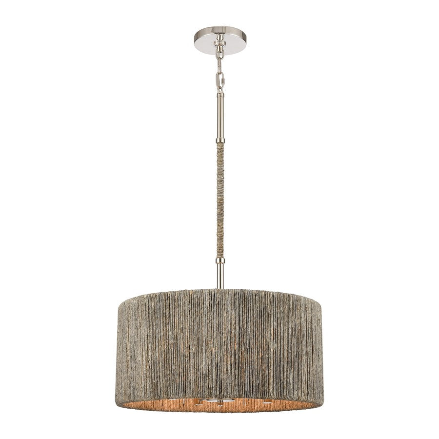 Atlas Lighting Abaca 18in 4-Light Chandelier | Transitional Polished Nickel and Gray Rope | Dining Room & Living Room | Model CL11042-NK