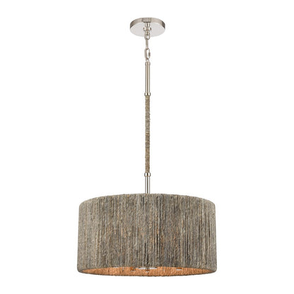 Atlas Lighting Abaca 18in 4-Light Chandelier | Transitional Polished Nickel and Gray Rope | Dining Room & Living Room | Model CL11042-NK