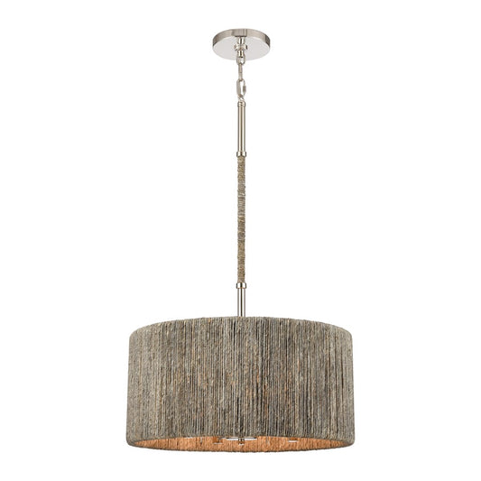 Atlas Lighting Abaca 18in 4-Light Chandelier | Transitional Polished Nickel and Gray Rope | Dining Room & Living Room | Model CL11042-NK