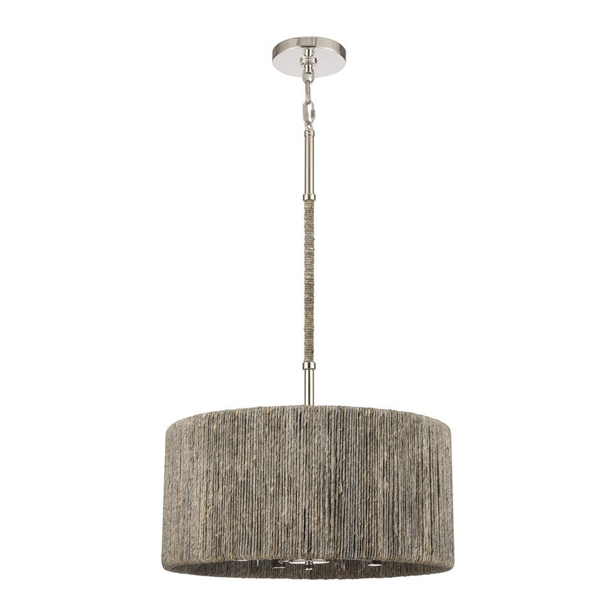 Atlas Lighting Abaca 18in 4-Light Chandelier | Transitional Polished Nickel and Gray Rope | Dining Room & Living Room | Model CL11042-NK