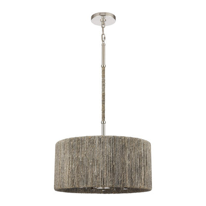 Atlas Lighting Abaca 18in 4-Light Chandelier | Transitional Polished Nickel and Gray Rope | Dining Room & Living Room | Model CL11042-NK