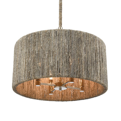 Atlas Lighting Abaca 18in 4-Light Chandelier | Transitional Polished Nickel and Gray Rope | Dining Room & Living Room | Model CL11042-NK