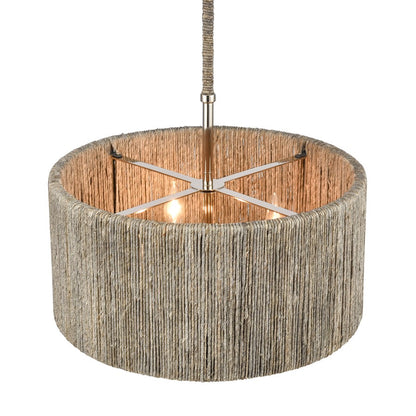 Atlas Lighting Abaca 18in 4-Light Chandelier | Transitional Polished Nickel and Gray Rope | Dining Room & Living Room | Model CL11042-NK
