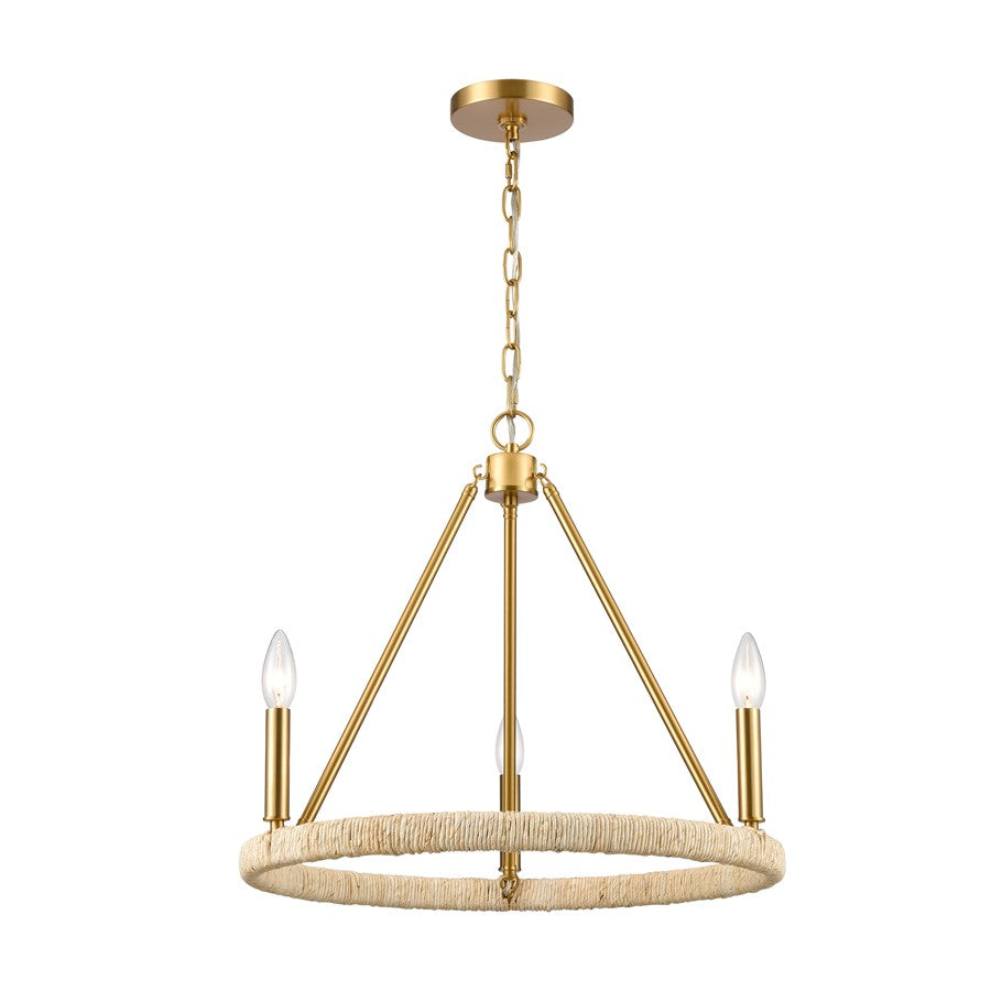 Atlas Lighting Abaca 20in 3-Light Chandelier | Transitional Brushed Gold and Natural Rope | Dining Room & Living Room | Model CL11043-BS