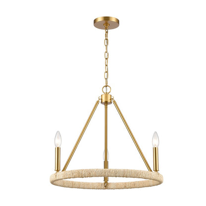 Atlas Lighting Abaca 20in 3-Light Chandelier | Transitional Brushed Gold and Natural Rope | Dining Room & Living Room | Model CL11043-BS