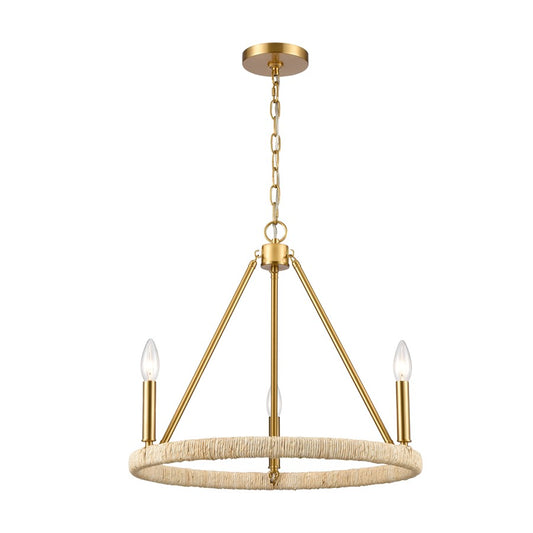 Atlas Lighting Abaca 20in 3-Light Chandelier | Transitional Brushed Gold and Natural Rope | Dining Room & Living Room | Model CL11043-BS