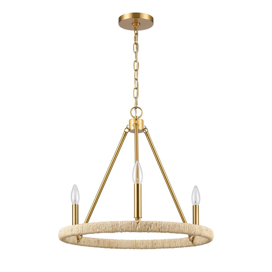 Atlas Lighting Abaca 20in 3-Light Chandelier | Transitional Brushed Gold and Natural Rope | Dining Room & Living Room | Model CL11043-BS
