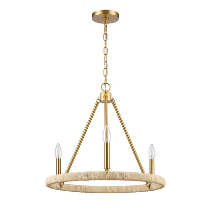 Atlas Lighting Abaca 20in 3-Light Chandelier | Transitional Brushed Gold and Natural Rope | Dining Room & Living Room | Model CL11043-BS