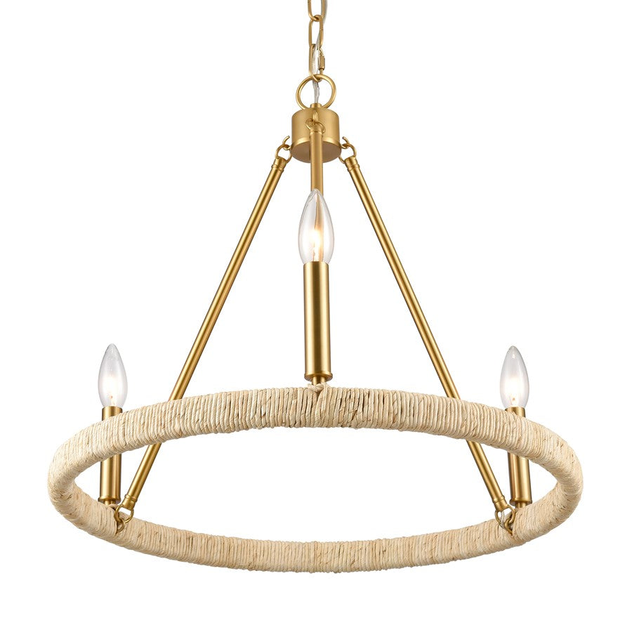 Atlas Lighting Abaca 20in 3-Light Chandelier | Transitional Brushed Gold and Natural Rope | Dining Room & Living Room | Model CL11043-BS
