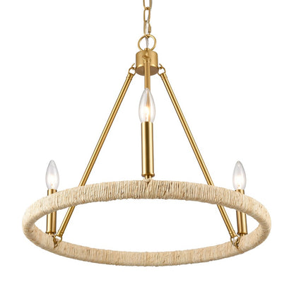 Atlas Lighting Abaca 20in 3-Light Chandelier | Transitional Brushed Gold and Natural Rope | Dining Room & Living Room | Model CL11043-BS