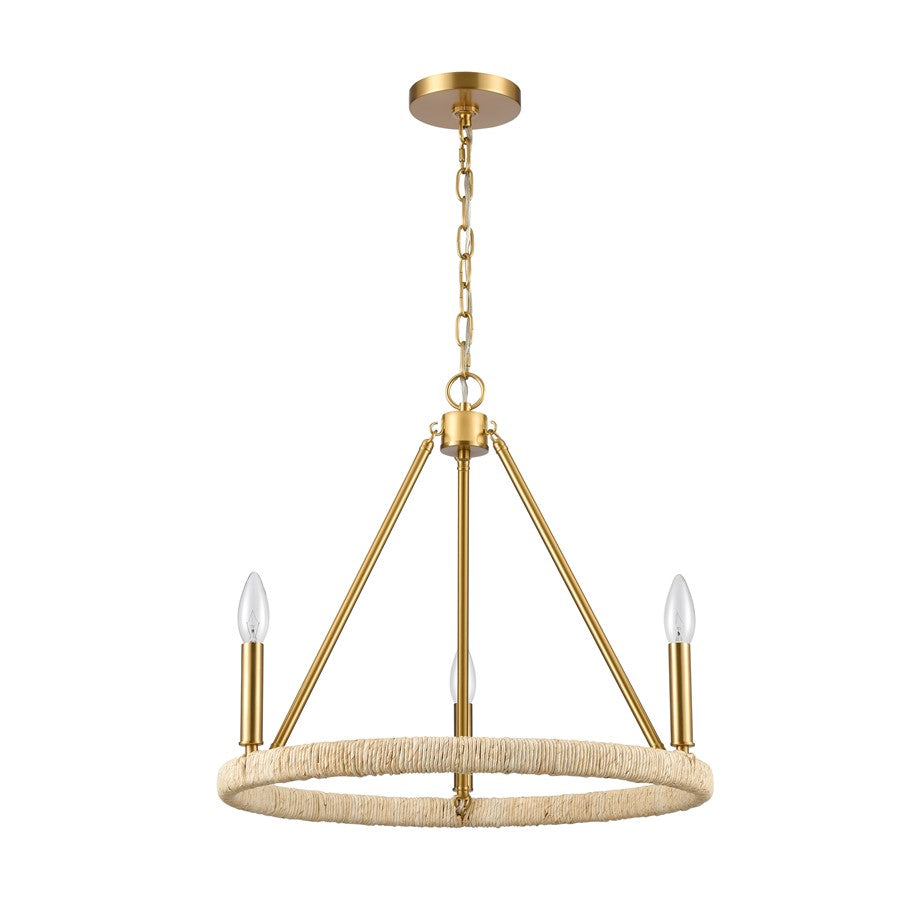 Atlas Lighting Abaca 20in 3-Light Chandelier | Transitional Brushed Gold and Natural Rope | Dining Room & Living Room | Model CL11043-BS