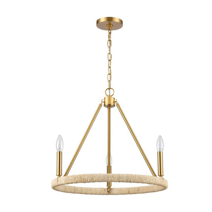 Atlas Lighting Abaca 20in 3-Light Chandelier | Transitional Brushed Gold and Natural Rope | Dining Room & Living Room | Model CL11043-BS