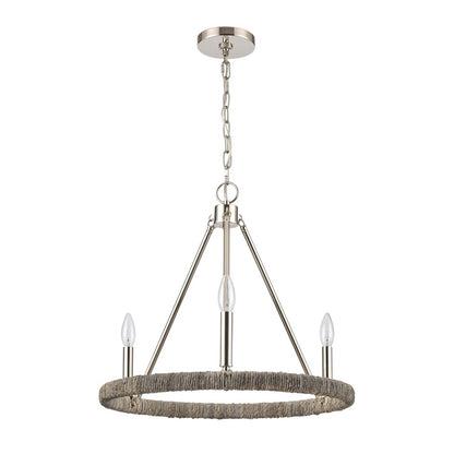 Atlas Lighting Abaca 20in 3-Light Chandelier | Transitional Polished Nickel and Gray Rope | Dining Room & Living Room | Model CL11043-NK