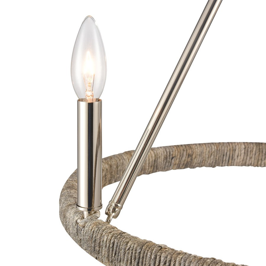 Atlas Lighting Abaca 20in 3-Light Chandelier | Transitional Polished Nickel and Gray Rope | Dining Room & Living Room | Model CL11043-NK
