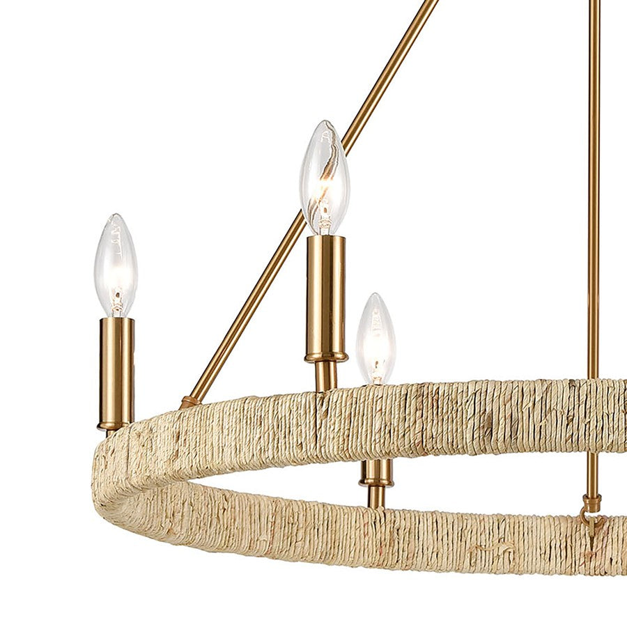 Atlas Lighting Abaca 27in 6-Light Chandelier | Transitional Satin Brass and Natural Abaca Rope | Dining Room & Living Room | Model CL11046-BS