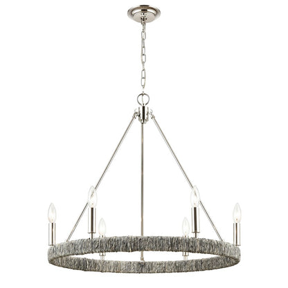 Atlas Lighting Abaca 27in 6-Light Chandelier | Transitional Polished Nickel and Natural Abaca Rope | Dining Room & Living Room | Model CL11046-NK