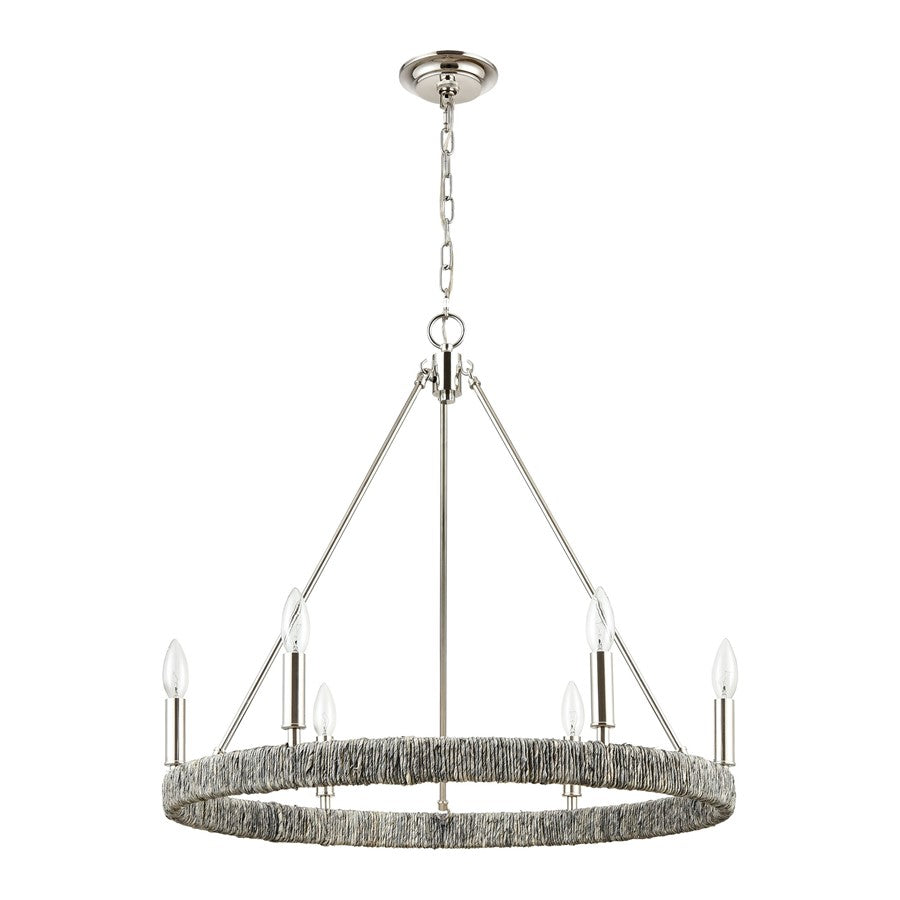 Atlas Lighting Abaca 27in 6-Light Chandelier | Transitional Polished Nickel and Natural Abaca Rope | Dining Room & Living Room | Model CL11046-NK