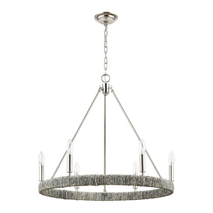 Atlas Lighting Abaca 27in 6-Light Chandelier | Transitional Polished Nickel and Natural Abaca Rope | Dining Room & Living Room | Model CL11046-NK