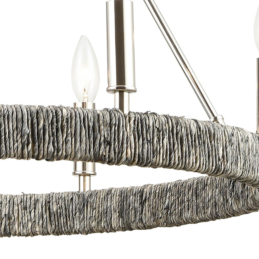 Atlas Lighting Abaca 27in 6-Light Chandelier | Transitional Polished Nickel and Natural Abaca Rope | Dining Room & Living Room | Model CL11046-NK