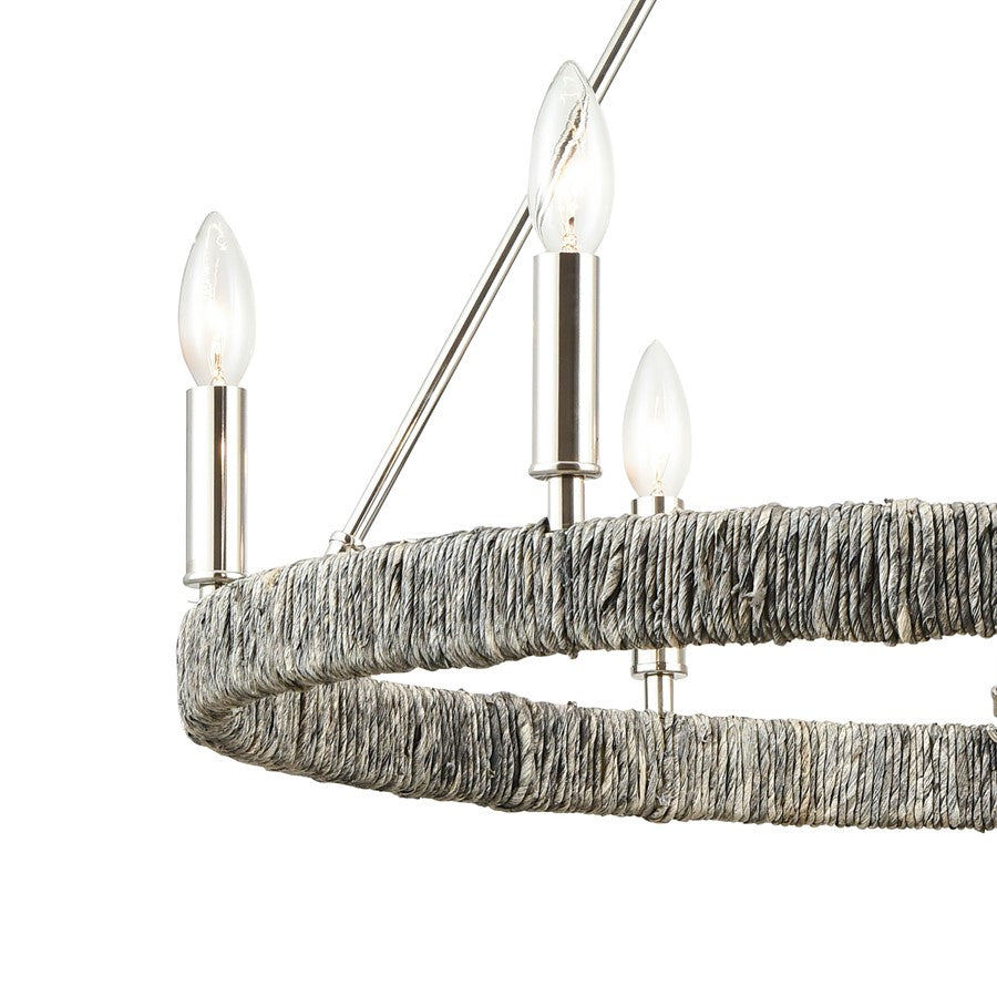 Atlas Lighting Abaca 27in 6-Light Chandelier | Transitional Polished Nickel and Natural Abaca Rope | Dining Room & Living Room | Model CL11046-NK