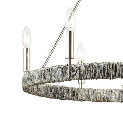 Atlas Lighting Abaca 27in 6-Light Chandelier | Transitional Polished Nickel and Natural Abaca Rope | Dining Room & Living Room | Model CL11046-NK