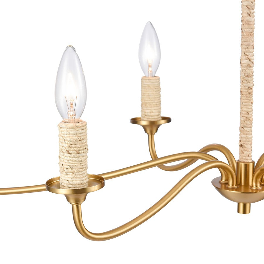 Atlas Lighting Abaca 32in 6-Light Chandelier | Transitional Satin Brass and Natural Abaca Rope | Dining Room & Living Room | Model CL11047-BS